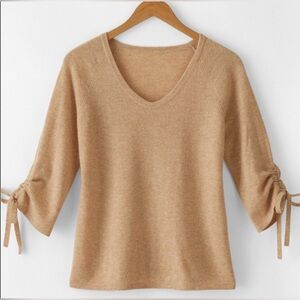 Garnet Hill Cashmere Tie-Sleeve V-Neck Sweater